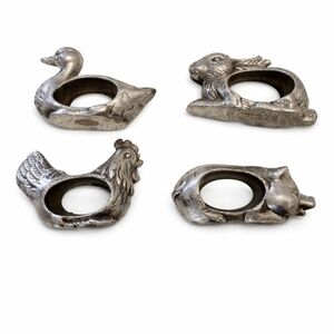 Shafford Vintage Silver Pewter Animal Napkin Rings Set Of 4